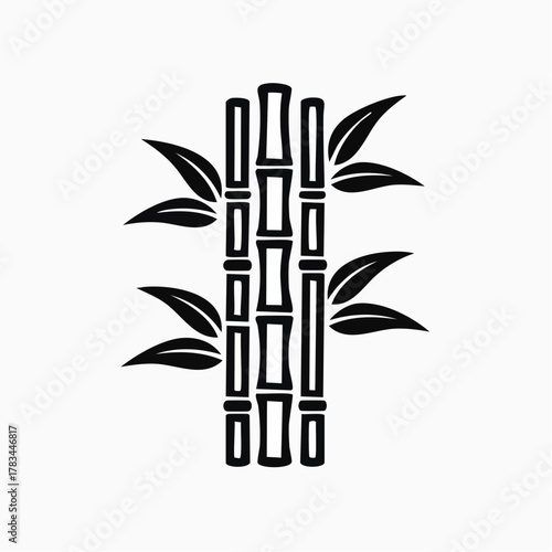 Stylized bamboo stalk illustration with leaves in black and white