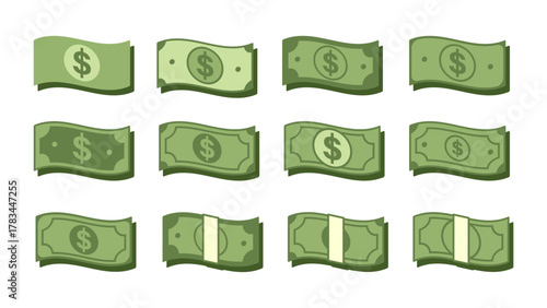 Flying Money Illustration Collection in Flat Green Style