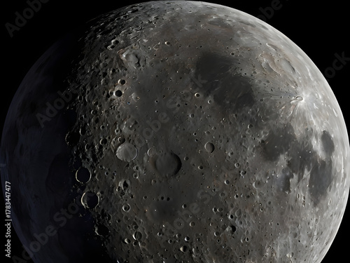 Close-Up Moon Craters with Dramatic Shadows on Dark Background
