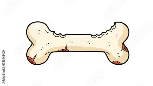 A cartoon dog bone with bite marks and worn ends