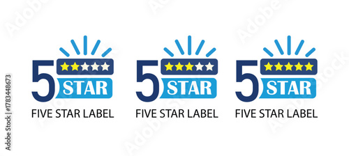Five stars customer product review feedback icon, 5 star rating service satisfaction good quality isolated vector flat icon