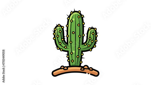 A cartoon saguaro cactus with yellow flowerlike growths
