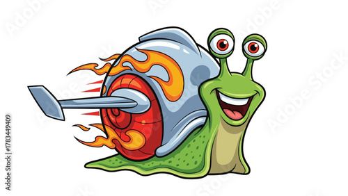 A cartoon snail with a flameadorned shell and a propeller