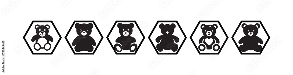 Naklejka premium Modern Teddy Bear Icons Pack, Flat Monochrome Animal Logo Symbols, vector illustration eps 10.