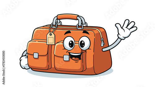 A cheerful orange suitcase waves its hand
