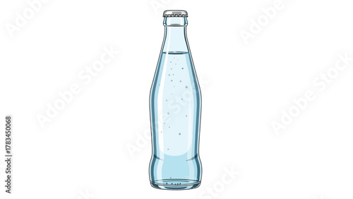 A clear glass bottle filled with bubbly liquid and a silver cap