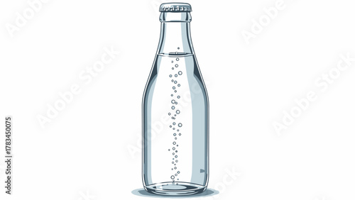 A clear glass bottle filled with bubbly water