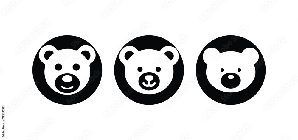 Obraz premium Black and White Bear Icons, Simple Animal Logo Design Pack, Teddy Bear Symbol, vector illustration eps 10.