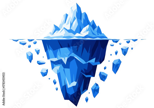 Stylized Iceberg Illustration with Submerged Section and Floating Ice Chunks
