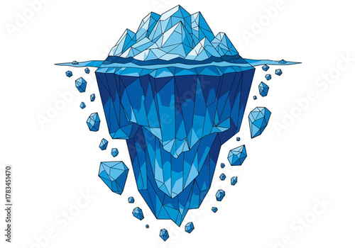 Geometric Iceberg Illustration with Submerged Section and Floating Ice