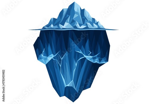 Geometric Iceberg Illustration with Submerged Section and Visible Cracks