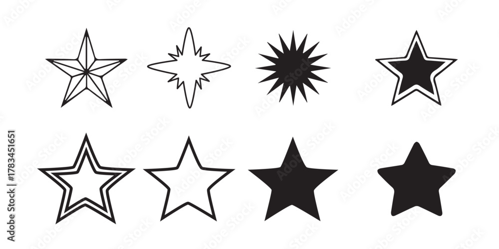 Obraz premium Stars set of black icons. Rating Star icon. Star vector collection. Modern simple stars. Vector illustration. Star vector icons. Set of star symbols isolated.