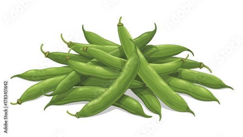 A pile of green beans with white background