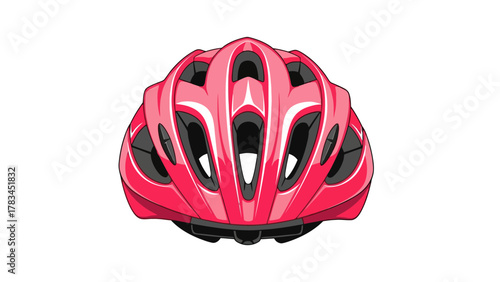 A pink cycling helmet with white and black accents