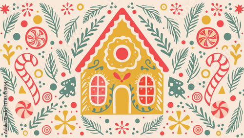 Cute raccoon character wearing a santa hat and scarf surrounded by festive christmas decorations and winter elements