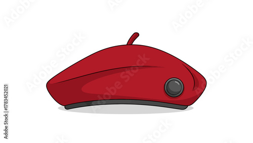 A red beret with a dark gray band and a small knob