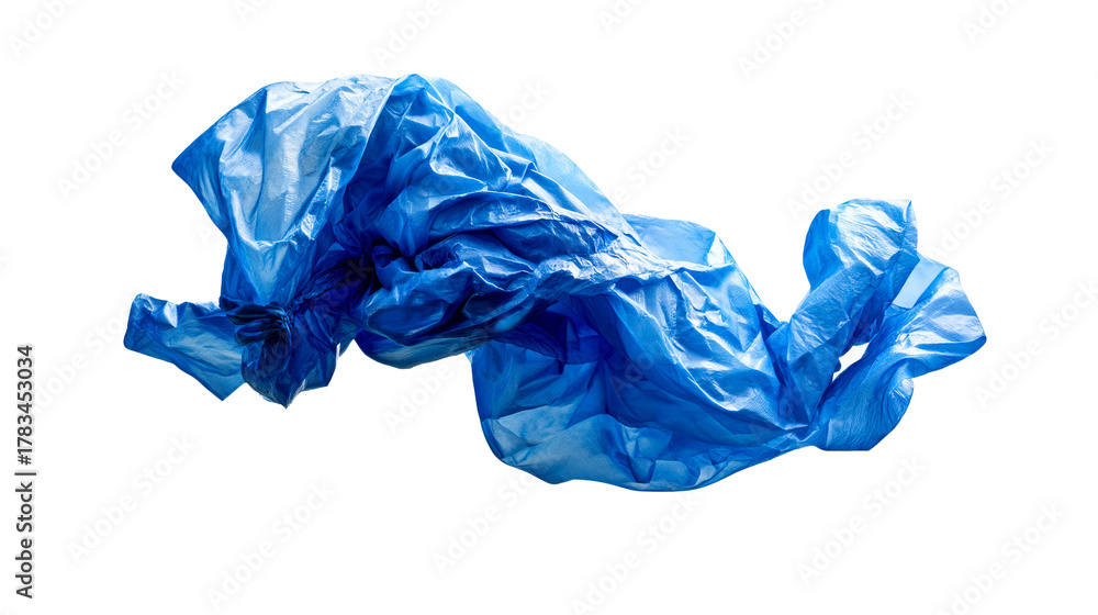 Fototapeta premium Flowing Blue Fabric In Motion Against White Background