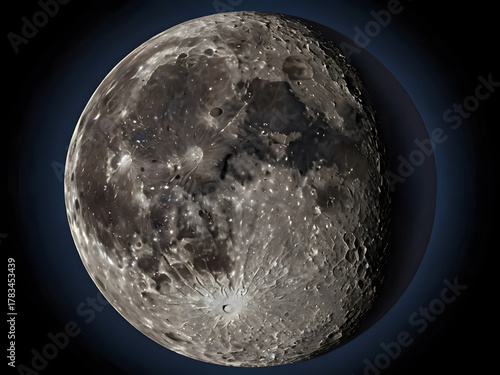 Detailed Full Moon Surface Isolated on Dark Space Background