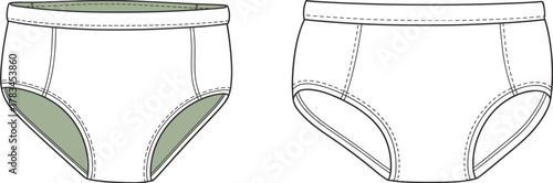 PrintHigh waist underwear design template, women lingerie fashion flat sketch, comfortable cotton panties illustration, detailed vector outline, apparel technical drawing, seamless style