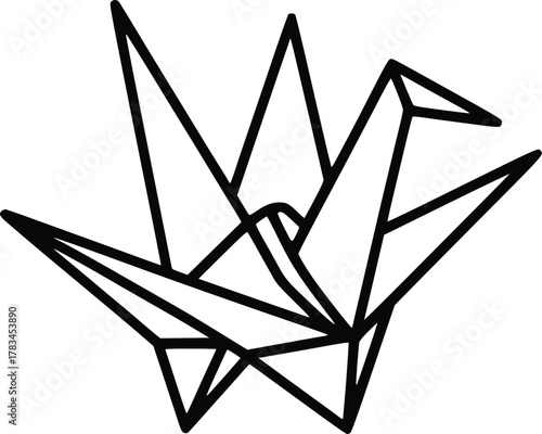 Minimalist origami crane bird abstract line art vector graphic