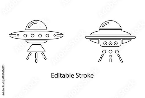 Flying saucer or UFO spaceship vector editable stroke icon,  Alien Spaceship vector illustration