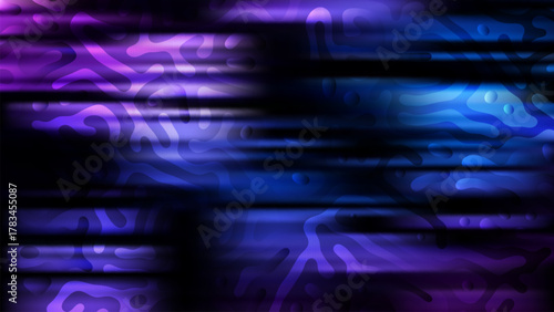 Vector illustration of abstract background with horizontal lines and purple and blue fluid shapes, digital art