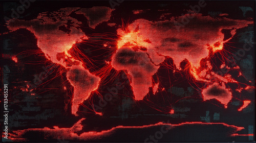 Red World Map Display with Glowing Connections Network Presentation