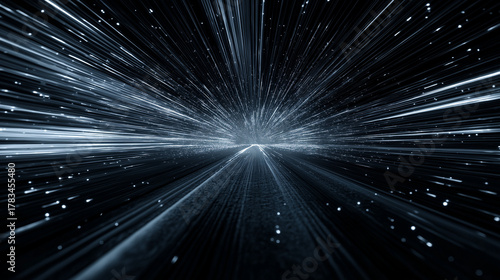Abstract blue light speed streaks in dark space background