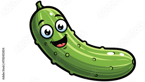 Cartoon cucumber with a smiling face and large eyes