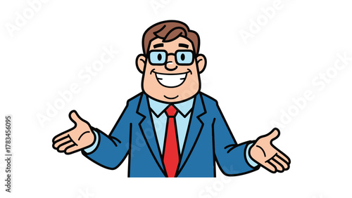 Cartoon man in a suit with arms outstretched