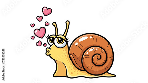 Cartoon snail blowing pink hearts