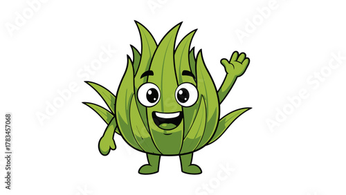 Cute green cartoon artichoke waving