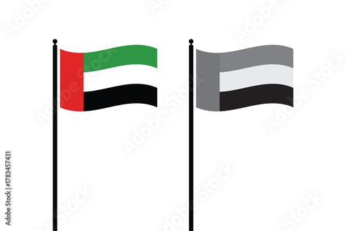 United Arab Emirates Flag and Grayscale Version on White Background
