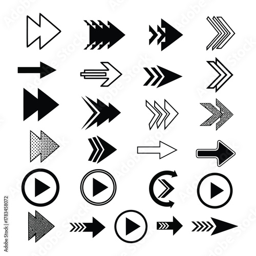 Arrow playback navigation icons set