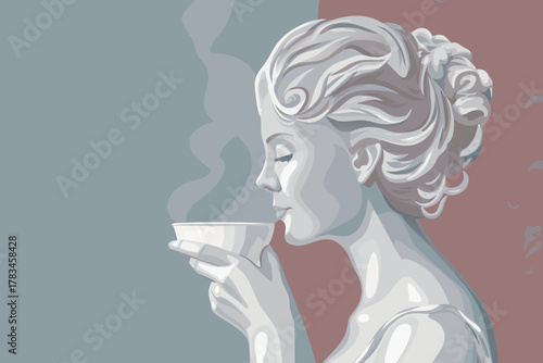 Side Profile Portrait of an Elegant Woman Holding a Coffee Cup