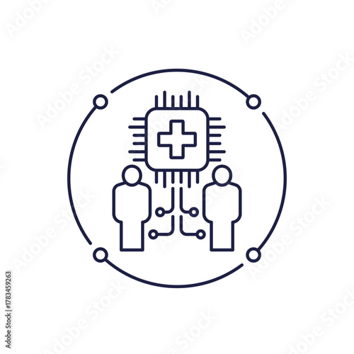 AI in healthcare icon with patients in line design