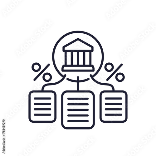 Bank loans line icon on white