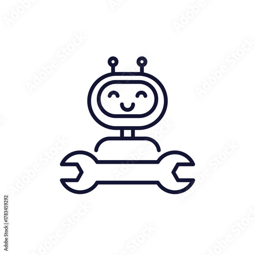 AI support icon with robot, artificial intelligence for technical assistance line design