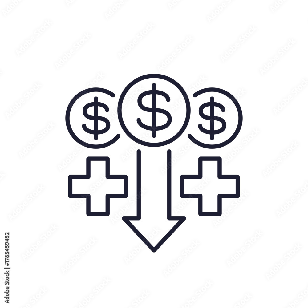 Obraz premium medical cost reduction icon, line vector