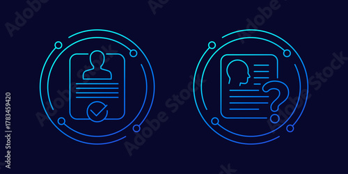 kyc icons, verified user account, linear design