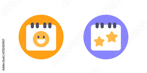 nice day icons with calendar and emoji, flat vector design