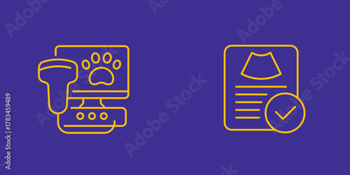 pet ultrasound icons, ultrasonography for dogs or cats, line vector design