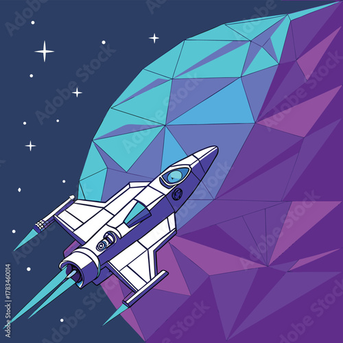 Space shuttle and rocket vector illustration in space and on the moon