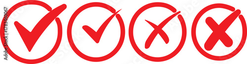 Check mark icon button set. Check box icon with right and wrong buttons and yes or no checkmark icons in green tick box and red cross. Isolated checkmark symbol