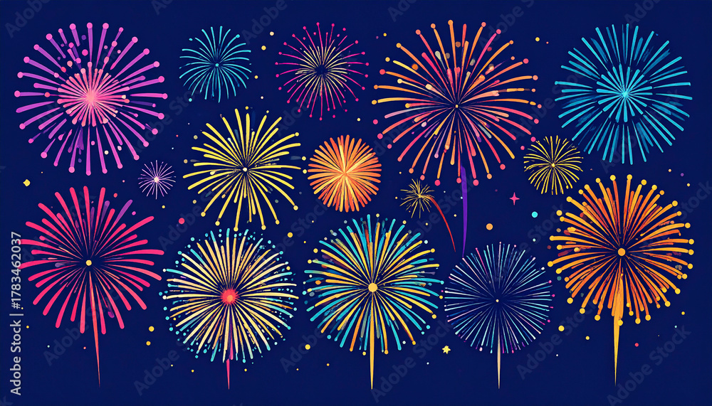 Fototapeta premium Colorful fireworks display on a dark background