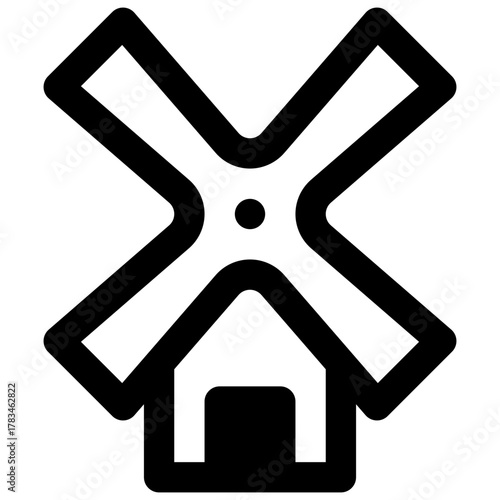 Windmill. Outlined stroke vector icon with black-filled details.