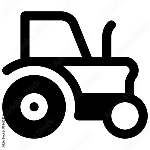 Tractor. Outlined stroke vector icon with black-filled details.