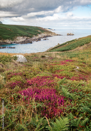 View of the cliffs around Pointe du Millier, in Finistère, Brittany, France.