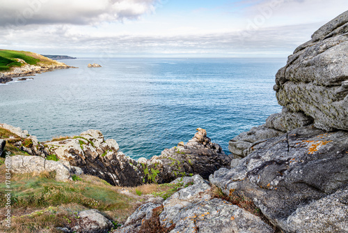 View of the cliffs around Pointe du Millier, in Finistère, Brittany, France.