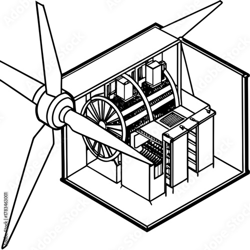 Isometric view of a wind turbine generator